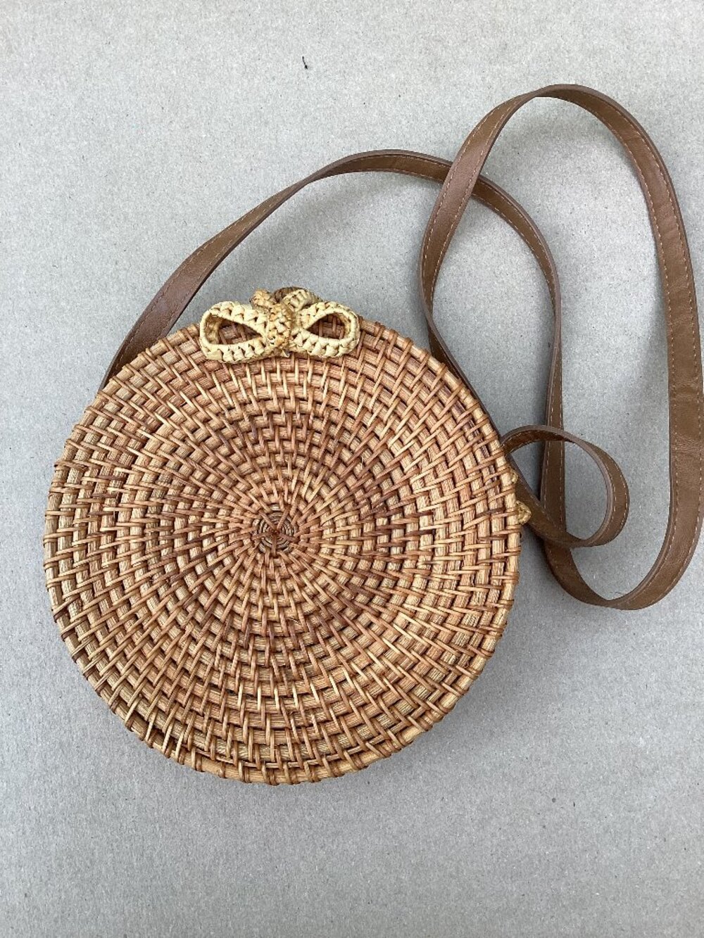 Circle Bag Handcrafted In Vietnam Woven Rattan Genuine Leather